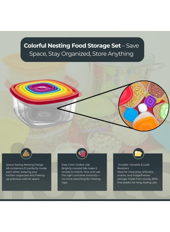 لوكاداه مجموعة من 7 قطع - مجموعة حاويات تخزين الطعام مع أغطية، حاويات بلاستيكية محكمة الإغلاق وخالية من مادة BPA لتنظيم مخزن المطبخ، علب تحضير وجبات الطعام وعلب الغداء قابلة للتكديس ومقاومة للتسرب، حاويات طعام قابلة لإعادة الاستخدام وآمنة للاستخدام في الميكروويف والفريزر وغسالة الصحون، أغطية مرمزة بالألوان، أحجام متعددة للفواكه والوجبات الخفيفة وبقايا الطعام والأطعمة الجافة (ألوان قوس قزح) - Image 2